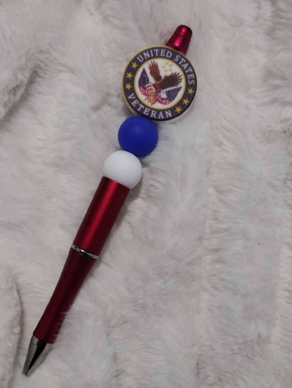 United States Veteran Red Ballpoint Pen with Blue and White Beads